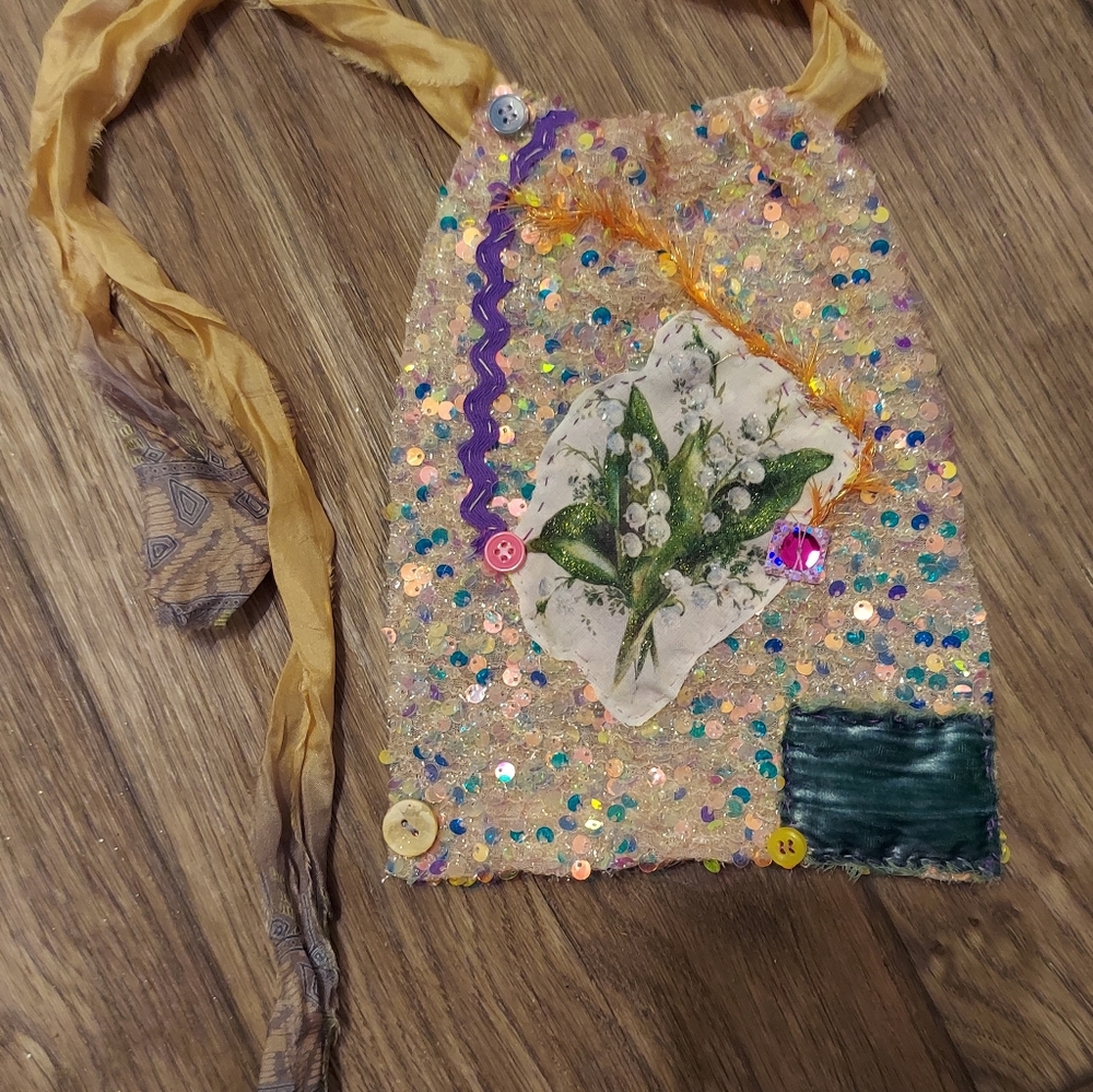 🪻JABOT 🪻Handcrafted/ Handsewn Sequin Necklace Adornment NWT One Of A Kind - Picture 9 of 13